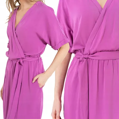 Produktbild von Damen-Midikleid aus Viskose mit Wickelausschnitt und Schlitz, MORAJ XXL PINK