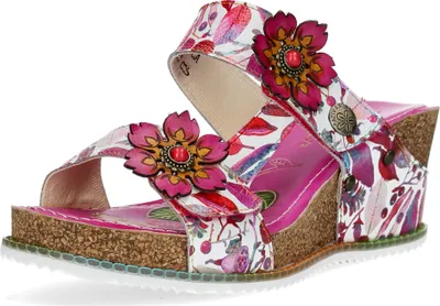 Image de Laura Vita Sandales pour femmes en cuir avec motif floral et talon compensé Bonito 22, taille : 39 EU, couleur : rose