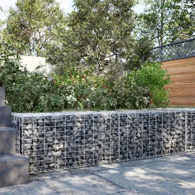 Image de Panier de gabion de 200x50x50 cm en métal galvanisé argenté, idéal pour la séparation de jardin