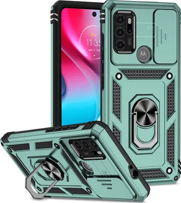 Produktbild von Moto G60S Hülle mit Schiebe Kamera Schutz und Ringhalter Ständer Robust Rüstung Schutzhülle für Motorola Moto G60S Grün