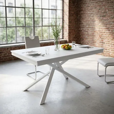 Immagine prodotto di Milani Home - tavolo da pranzo allungabile 160-220 x 90 cm, bianco, legno e metallo