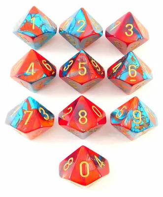 Image de Chessex Gemini rouge-jaune/or D10 jeu de cubes (10 pièces)