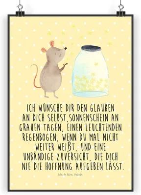 Produktbild von Mr. & Mrs. Panda Bild Maus Sterne DIN A4 - Gelb Pastell - Geschenk, Kindergeburtstag, drucke, Posterdruck, Hoffnung, Wandbild, wanddeko, Lustige Sprüche, Geburt