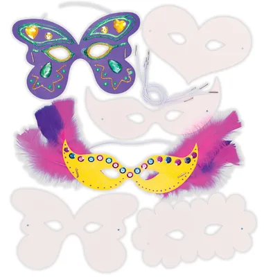 Image de Masques à décorer pour enfants, 12 pièces, couleur blanche, pour les fêtes de carnaval et les anniversaires