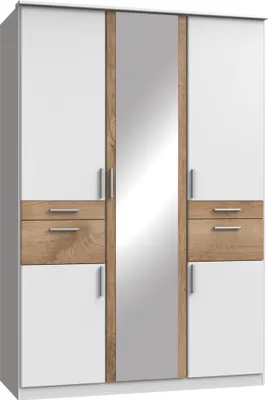 Produktbild von Kleiderschrank Schlafzimmer Schrank Drehtürenschrank Holzschrank "Kalindi III" Weiß/Plankeneiche
