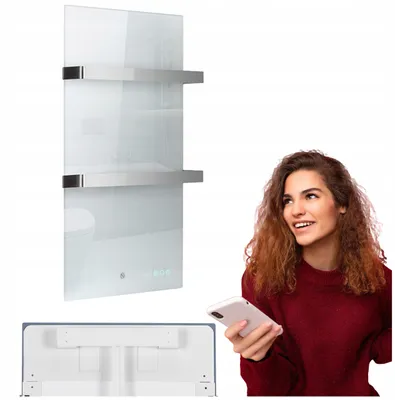 Produktbild von Termofol Bad-Infrarotheizung TF-LW400 aus Glas, Handtuchhalter, WLAN, 400 W, 46,5 x 84,5 cm, Weiß