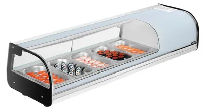 Image de VEVOR Vitrine réfrigérée pour sushi 52 L vitrine commerciale vitrine réfrigérée (5 casseroles) avec verre bombé & éclairage LED & contrôle digital de la température, réfrigérateur pour comptoir restaurant magasin