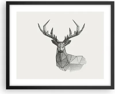 Produktbild von Gerahmtes Poster - Schwarzer Rahmen - Hirsch Skizze Skandinavisch - 50x40 cm - Wand Bild - Wanddeko - Wandbilder - Kunstposter - Wandposter - Bilderrahmen - Bilder - Kunstdruck - P2BAA50x40-4950