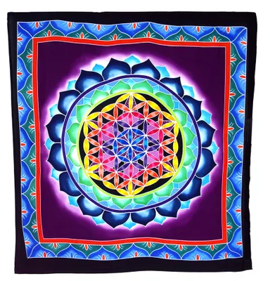 Produktbild von Wandbehang, Wandtuch, Wandbild, Batiktuch - Blume des Lebens Blau/lila, Viskose, 105*95*0,2 cm, Wandtaschen & Wandbehänge