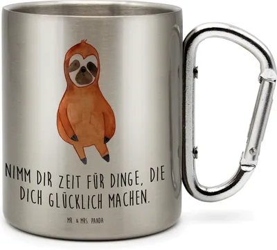 Produktbild von Mr. & Mrs. Panda Isolierbecher Faultier Zufrieden - Transparent - Geschenk, Happy, Edelstahl-Thermobecher, Thermobecher, thermotasse, Glück, Gelassenheit, Teebecher