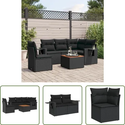 Produktbild von The Living Store 6-tlg. Garten-Sofagarnitur mit Kissen Schwarz Poly Rattan