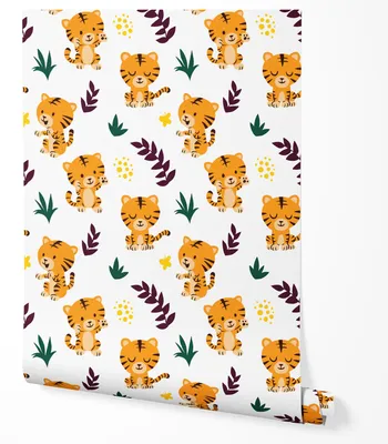 Produktbild von Vliestapete Kinder Tiger Bunt Cartoon Muster Dschungel Stil Niedliche Tiere Wandtapete Babyzimmer Kinderzimmer Jungen Mädchen UV-beständige Tapete 10m x 0.5m
