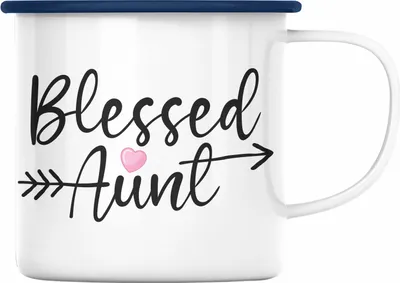 Produktbild von Trendation - Blessed Aunt Emaille Tasse Geschenk für Tante Geschenkidee beste Tante (Blau)