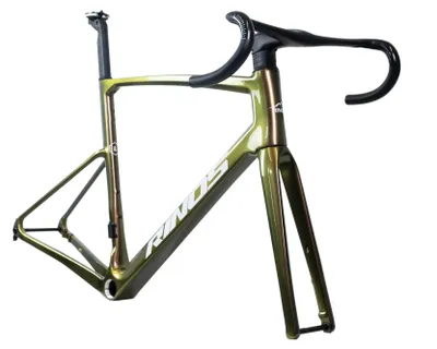 Produktbild von RINOS Rahmenset mit Gabel Sattelstütze Lenker Carbonfaser T800 für Rennrad Gold M