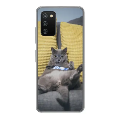 Produktbild von MuchoWow® Handyhülle Schutzhülle Hülle für Samsung Galaxy A03s Katze - Bank - Faule Silikon Softcase Handy Hülle - Schutz