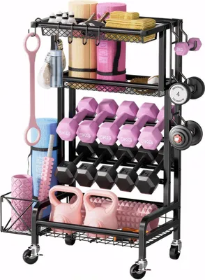 Produktbild von Zertylre Hantelständer, Multifunktionaler Hantelständer für Kurzhanteln, Yogamatten, Kettlebells und Yoga-Blöcke mit 4 Universalrädern Zuhause,