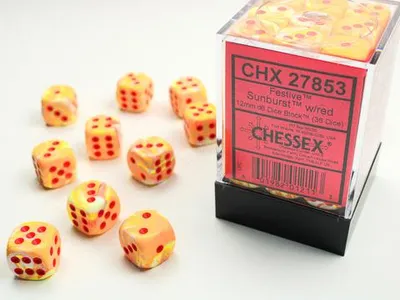 Produktbild von Chessex - Festive - 36x D6 12mm - Sunburst/Red
