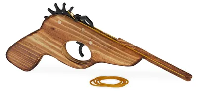 Image de Pistolet à élastiques Relaxdays, pistolet jouet en bois, avec 5 élastiques, un jeu amusant pour les enfants, à l'extérieur, naturel