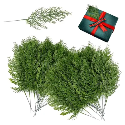 Produktbild von 50 Stück künstliche Tannenzweige 34 cm grüne Plastikpflanzen für Dekorationen