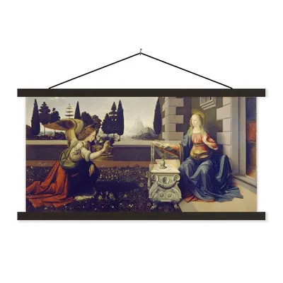 Produktbild von MuchoWow® Textilposter Die Verkündigung - Leonardo da Vinci 90x45 cm mit schwarzem Rahmen - Klemmleisten