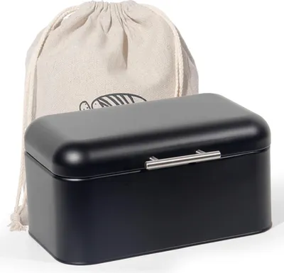 Produktbild von Großer Brotkasten Metall Edelstahlgriff Schwarz Retro Luftlöcher 30cm