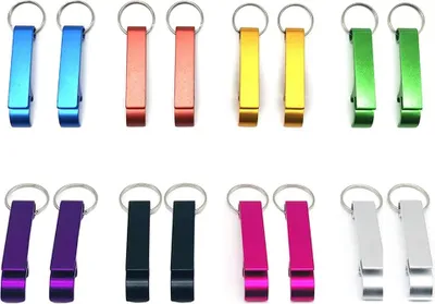 Immagine prodotto di Set di 16 apribottiglie in alluminio da portare al portachiavi, in vari colori