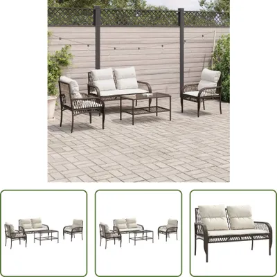 Produktbild von The Living Store 4-tlg. Garten-Sofagarnitur mit Kissen Braun Poly Rattan