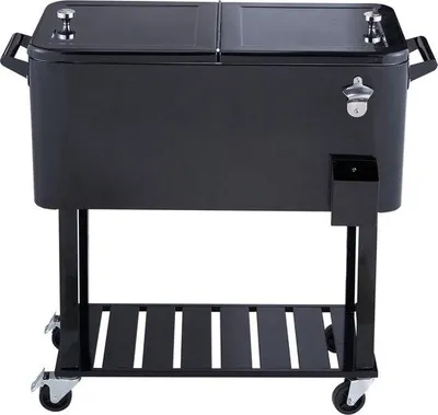 Image de Glacière à roulettes noire - 80 L - 93 x 46 x 89 cm - 18 kg - Avec poignée et roulettes - Grande et portable