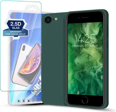Produktbild von Hülle für Apple iPhone 7 / 8 / SE 2020 mit 9H Displayglas Displayschutz Plus Case Cover Bumper Silikon Softgrip Schutzhülle Farbe: Grün
