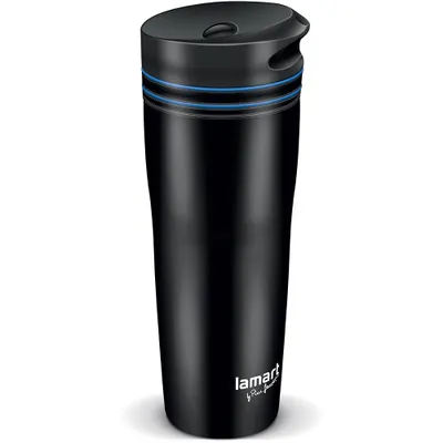 Obrázek produktu pro LAMART LT4050 Termohrnek, pojistkový mechanismus zabraňující nečekanému otevření, nerez, černá, objem 360 ml, Ø 7,5 cm, výška 20 cm