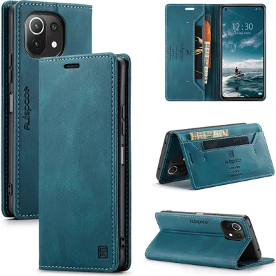 Produktbild von Xiaomi Mi 11 Lite Brieftasche Hülle, Retro Kunstledertasche Stand Schutzhülle für Xiaomi Mi 11 Lite Blau