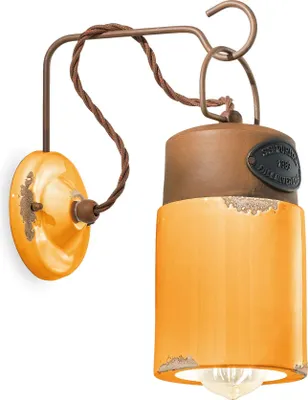 Produktbild von Wandlampe Metall Keramik H: 33 cm Gelb Shabby Antik Rostbraun E27 Vintage Keramiklampe