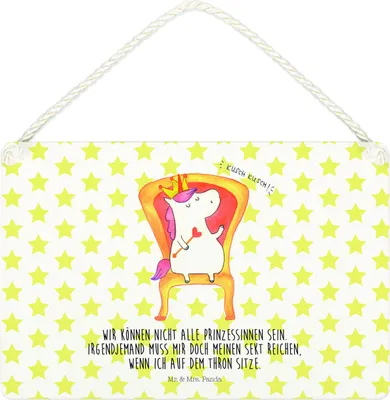 Produktbild von Mr. & Mrs. Panda Schild Einhorn König DIN A4 - Weiß - Geschenk, Türschild, Kaiser, Unicorn, kleine aufmerksamkeit, Bundeskanzler, wandtafel, Präsident, Krone, holzbild