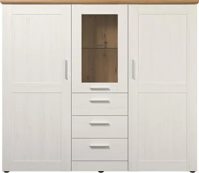 Produktbild von Shade Highboard 3 Türen, 3 Schubladen Pine weiß Nachbildung, Eiche Nachbildung.