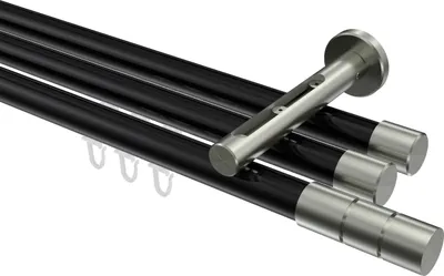 Produktbild von Interdeco Innenlaufstange / Gardinenstange mit Innenlauf Schwarz / Edelstahl-Optik, Typ Siteno Elanto (Rillenzylinder), 20 mm Ø 3-läufig, 280 cm