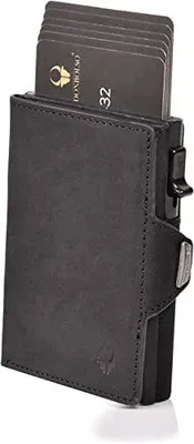 Zdjęcie produktu dla Portfel męski skórzany slim RFID czarny etui karty kredytowe