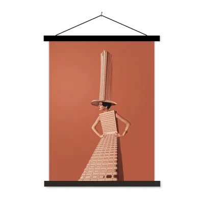 Produktbild von MuchoWow® Textilposter Frau - Stadt - Jahrgang 120x160 cm mit schwarzem Rahmen - Magnetischer