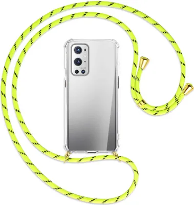 Produktbild von Handykette Backcover-Schutzhülle mit Band (Metall goldfarben) für OnePlus 9 - neongelb