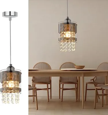 Zdjęcie produktu dla ZMH lampa wisząca nowoczesny stół jadalny 1 płomień E27 szklana lampa wisząca 150CM regulowana wysokość kryształowa lampa wisząca do salonu kuchnia jadalnia stół jadalny