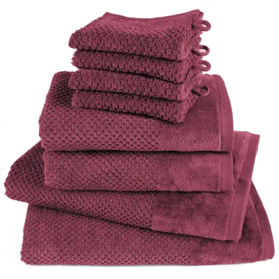 Produktbild von Pure Label 8-TLG Handtücher Set mit Aufhängeschlaufen aus Baumwolle - 2x Badetuch 70x140 cm 2x Handtuch 50x100 cm 4x Waschlappen 16x21 cm, Beere