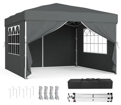 Produktbild von SONGMICS Pavillon, 3 x 3 m mit Seitenwänden, Faltpavillon, Partyzelt – dunkelgrau, Größe 3 x 3 m mit 4 Seitenteilen