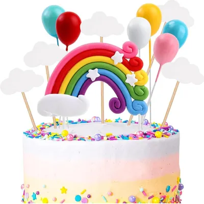 Image de Décoration de gâteau anniversaire arc-en-ciel nuage ballon set