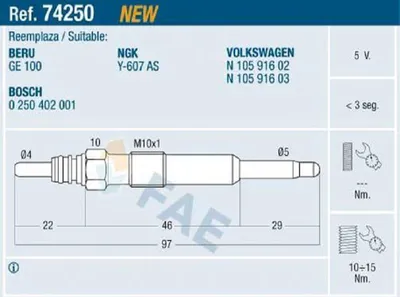 Produktbild von FAE 74250 Diesel Glühkerze für VW Golf V Schrägheck (1K1) M10x1