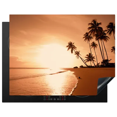 Produktbild von KitchenYeah© Herdabdeckplatte Sonnenuntergang - Tropisch - Palme - Strand - Meer , 77x59cm, Küche Deko, Glaskeramikkochfeld Herdabdeckung, Abdeckplatte fùr Kochfeld