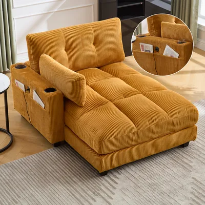Produktbild von LVHOM Chaiselongue mit USB&Becherhälter, Relaxsessel mit Seitentaschen, Einzelsessel Bodensofa Loungesessel, Rückenlehne verstellbar, Gelb