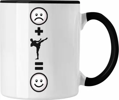 Produktbild von Trendation - Kickboxen Kampfsport Tasse Geschenk für Kickboxer Muay Thai  :( + Kickboxen = :) Lustige Geschenkidee Geburtstag (Schwarz)