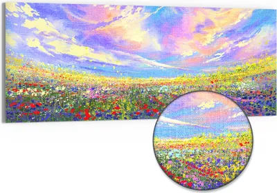 Produktbild von DEQORI Hybrid Leinwand Bild 150x60 cm 'Himmelsfarbenspiel' Wandbild Glas flach modern