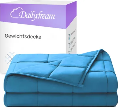Produktbild von Gewichtsdecke für Erwachsene aus 100% Baumwolle, Edition "Blau" - Standard 100, doppelt genäht für erhöhte Haltbarkeit, perfekte Gewichtsverteilung durch kleine Fächer, Temperaturstabil, hypoallergene Glasperlen, speziell entwickelte Schlaufen zur Befestigung des Bezugs, natürlicher und atmungsaktiver Baumwollbezug - Gewichtete Decke