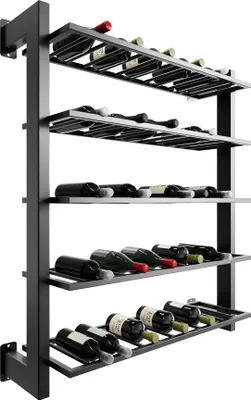 Immagine prodotto di MetaloPro Scaffale per vino Canary – Scaffale in metallo nero per 60 bottiglie di vino, struttura robusta, ideale per la cucina, la cantina o il bar – 120×100×30 cm