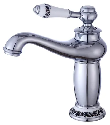 Produktbild von Wasserhahn Retro Nostalgie für Waschbecken aus antikem Messing mit Porzellanarmatur, Einhebelmischer für das Badezimmer, Silbrig